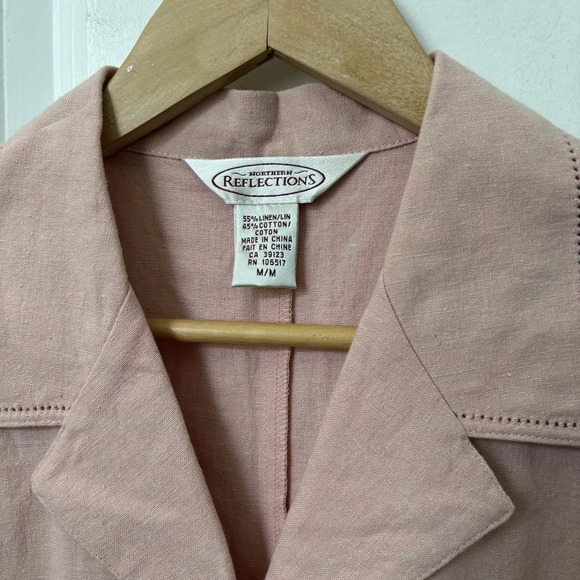 90s Northern Reflection Linen Maxi Dress Womens M Pink Button Front Vintage - Picture 2 of 10